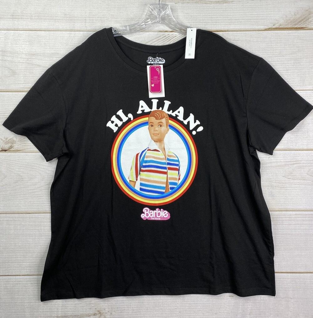 Barbie Movie Tee Shirt Womens XXL Black "Hi, Allan" Ken Rainbow Short Sleeve NWT